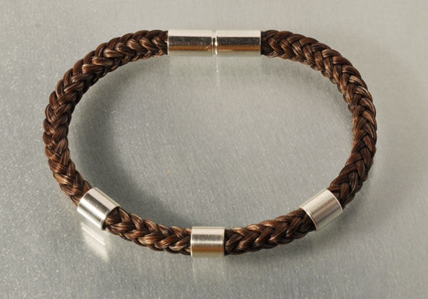 Pferdehaar-Armband mit drei Silberspangen